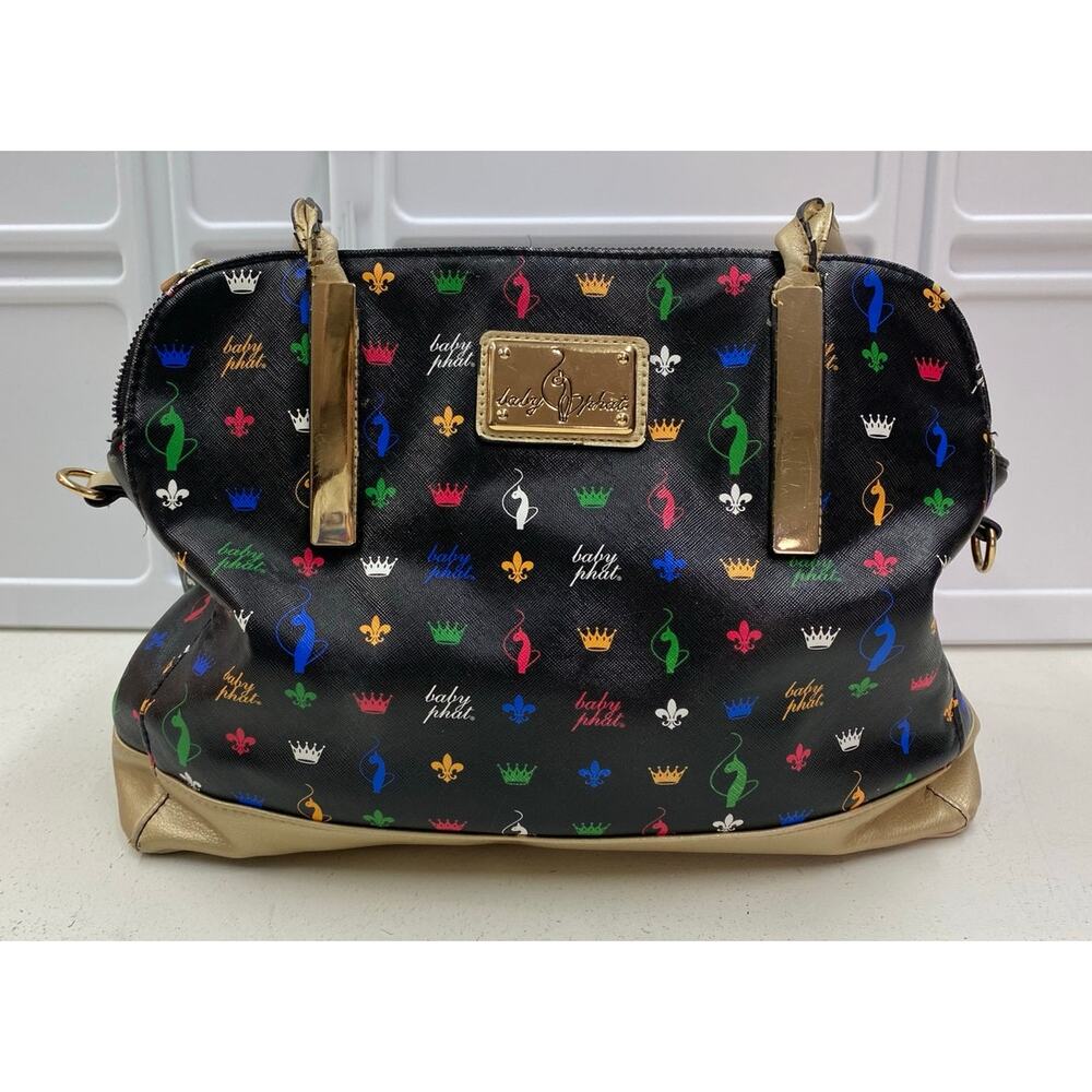 VTG Y2K Baby Phat logo all-over print graphic faux leather hand bag purse